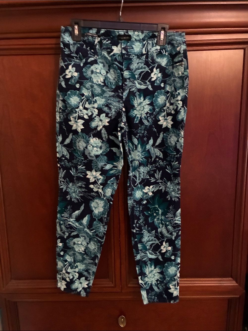 Talbots Navy Floral Stretch Pants corduroy Jegging 8P